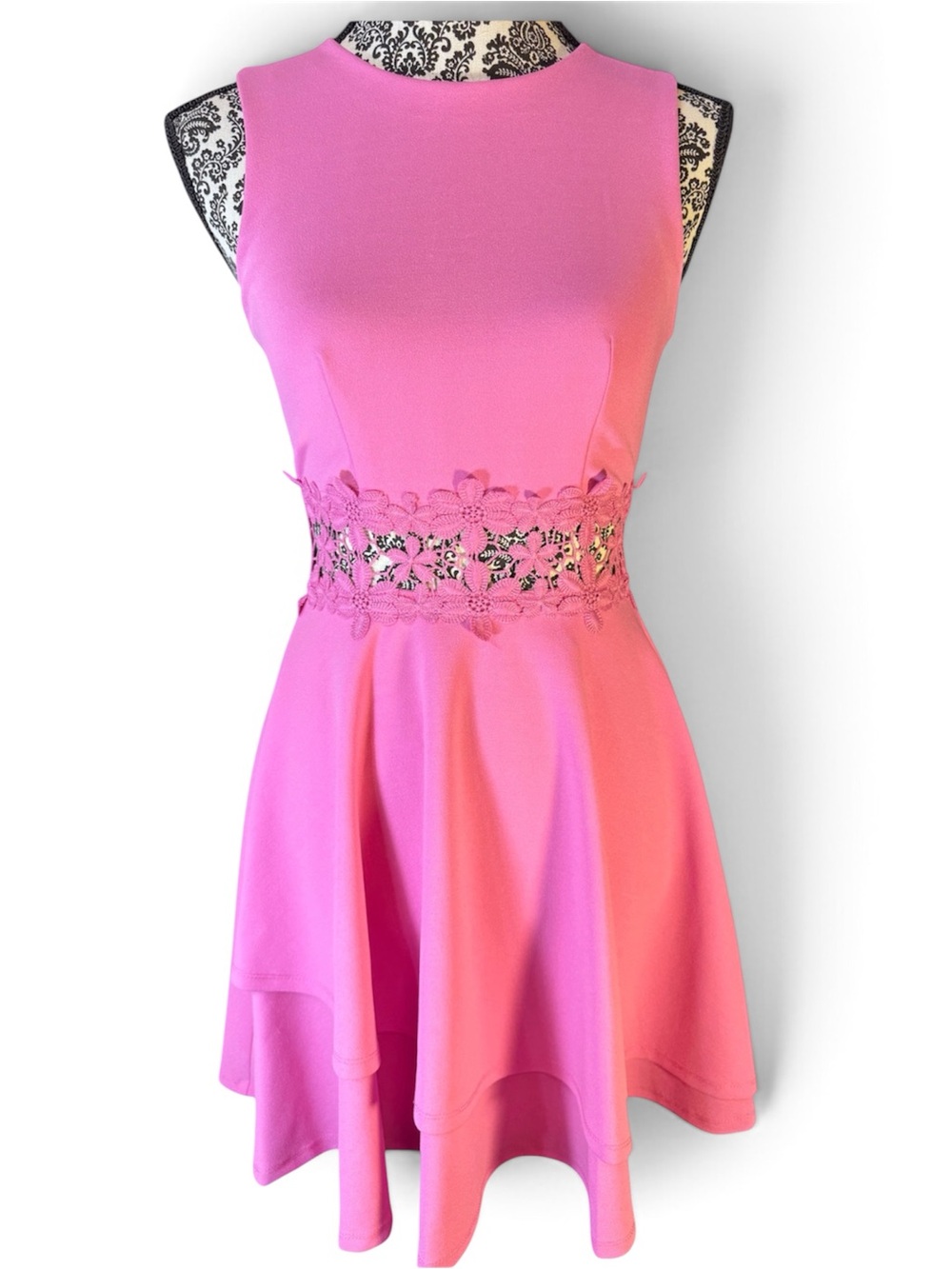 B. Darlin Pink Sleeveless Lace-Waist Fit & Flare Dress size 1/2
